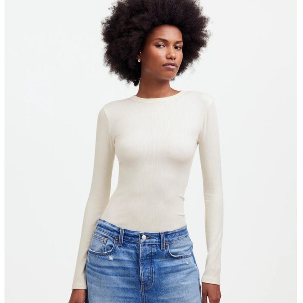 NWT Madewell Drapey Rib Long-Sleeve Tee Ivory S